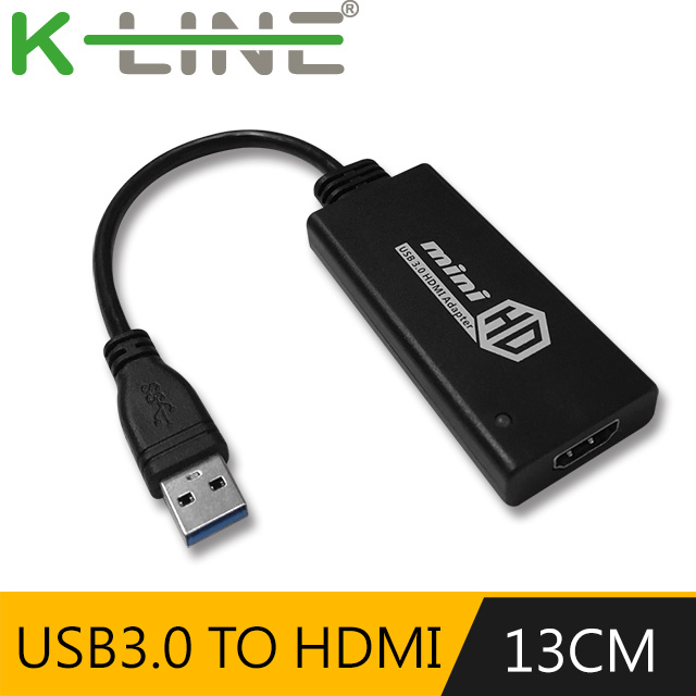 k-Line USB3.0(公) to HDMI(母) 外接顯示卡(黑)
