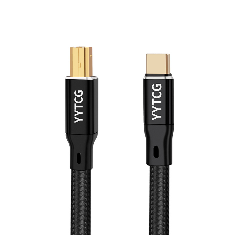 YYTCG 1.5M 發燒級 USB B轉C DAC聲音訊號連接線 單晶銅鍍銀 編織線(30-743-03)