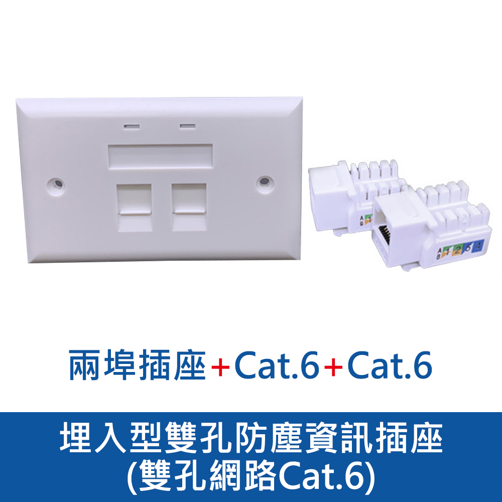 埋入型雙孔防塵資訊插座-雙孔網路Cat.6