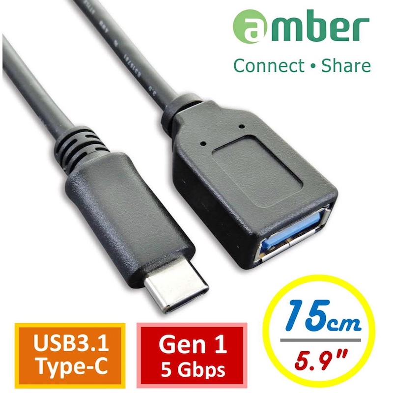 amber USB3.1 Type-C OTG 轉接線：轉接線USB3.1 Type-C公 對USB3.1 A母/Gen 1/15cm