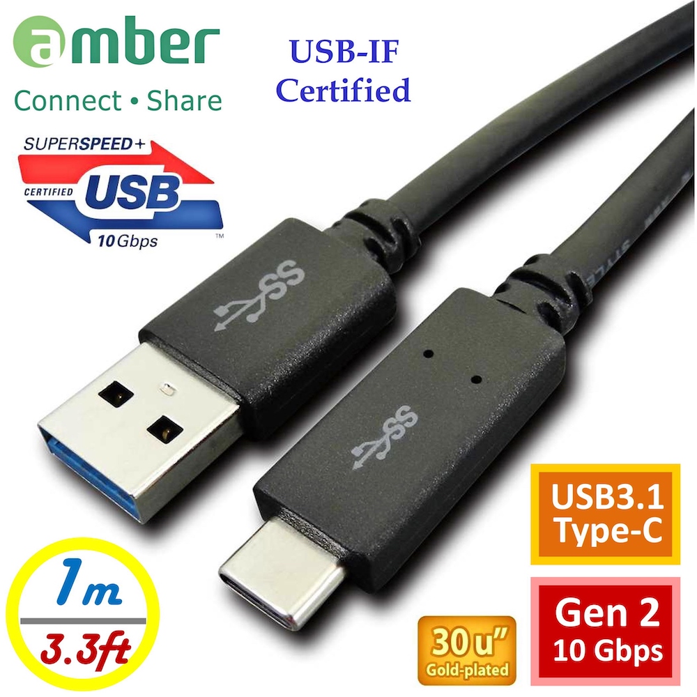 amber USB3.1 Sync/Fast Charge Cable USB-IF certified,USB 3.1 Gen2（10 Gbps）