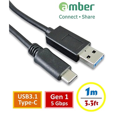 amber [Super系列 USB3.1傳輸線, USB3.1 Type-C公 對USB3.1 A公，Gen 1，1米。