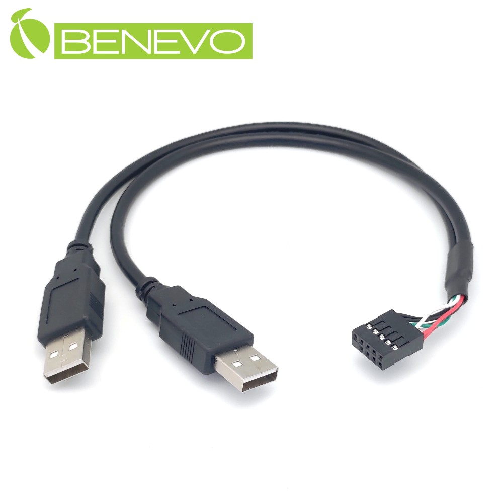 BENEVO 30cm 主機板9PIN轉雙USB2.0 A公連接線
