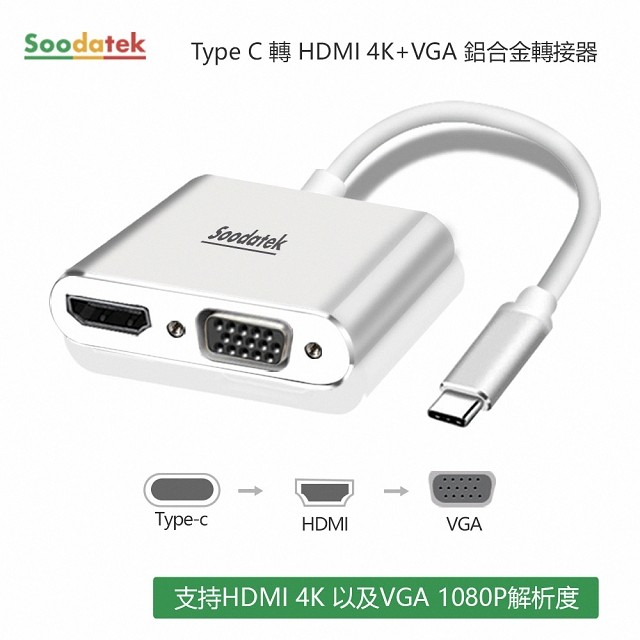 【Soodatek】TypeC TO HDMI+VGA轉接器