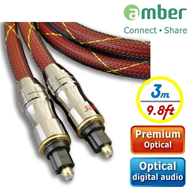 amber Premium Optical Digital Audio S/PDIF Cable,Toslink to Toslink-3m