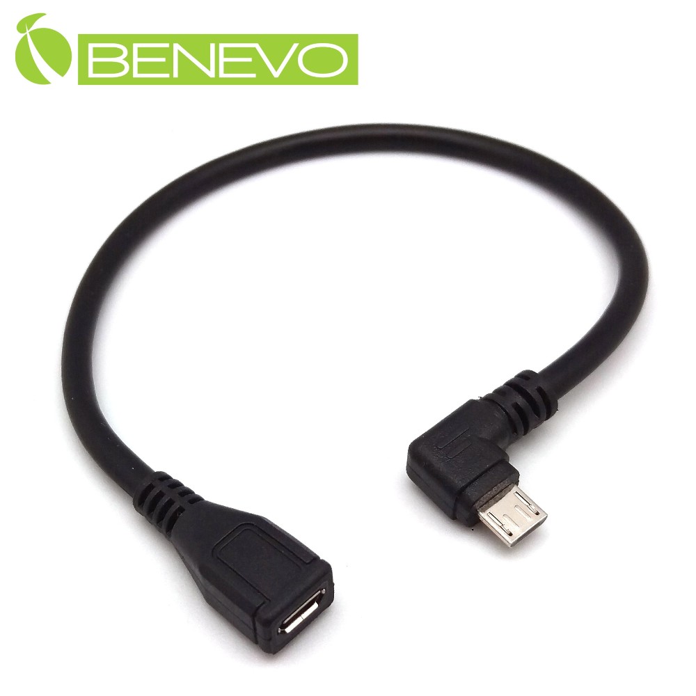 BENEVO左彎型 25cm Micro USB公對母延長線
