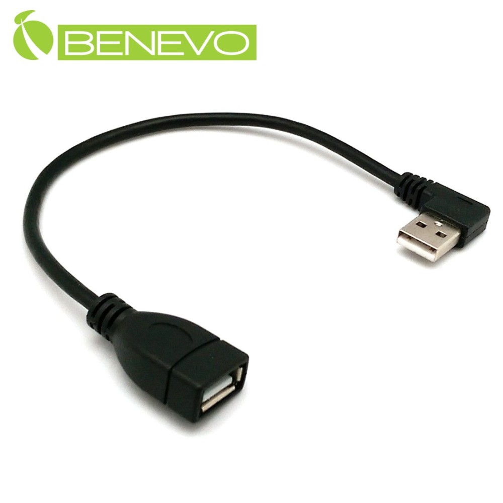 BENEVO右彎型 25cm USB2.0 A公-A母 高隔離延長線