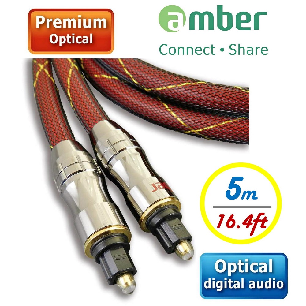 amber Premium Optical Digital Audio S/PDIF Cable,Toslink to Toslink-5m