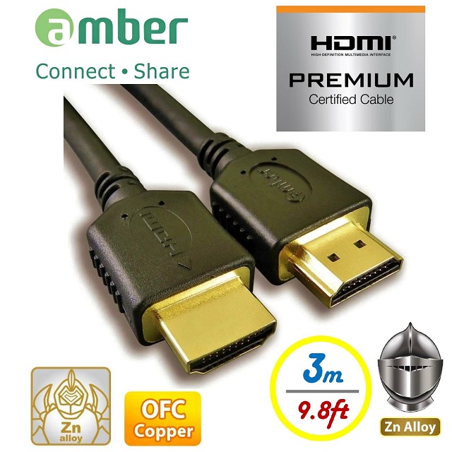 【amber】PREMIUM HDMI 2.0b認證影音訊號線丨4K Ultra HD HDR OFC無氧銅