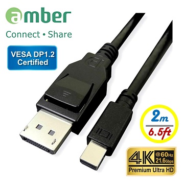 amber VESA DP1.2 認證影音訊號線/mini DisplayPort（Thunderbolt）對DisplayPort/4K/60Hz-2.0公尺