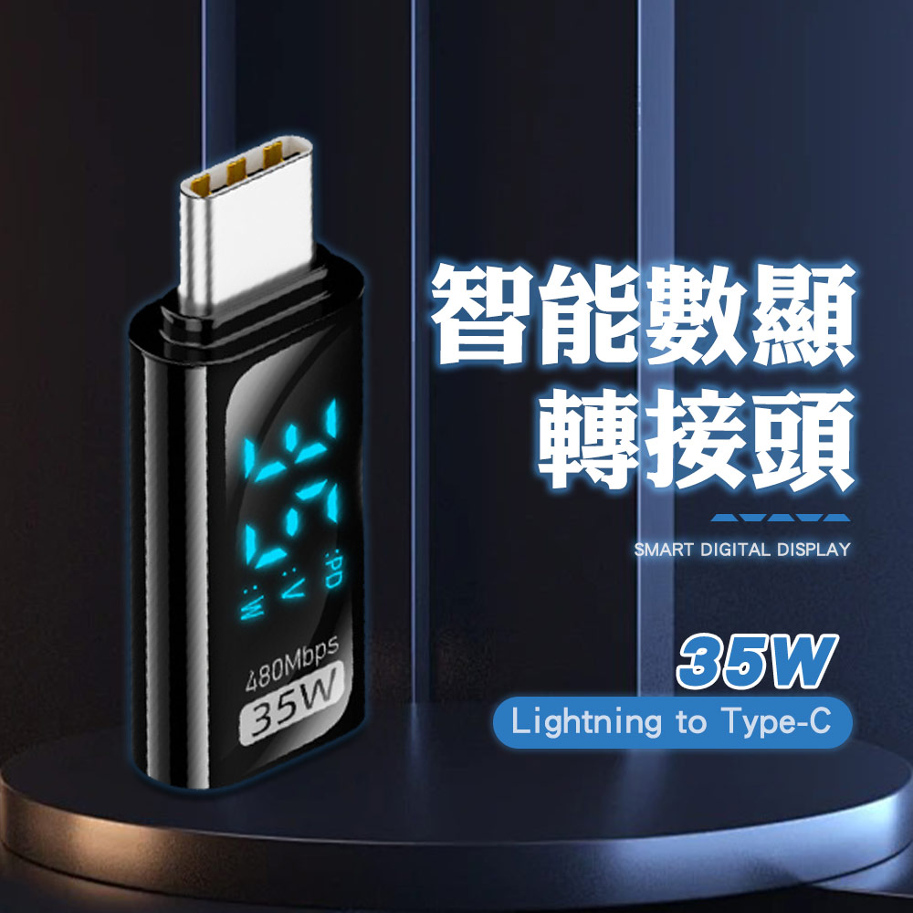 【SHOWHAN】Lightning母轉Type-C公 35W 智慧數顯轉接頭