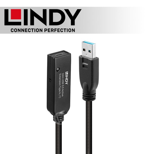 LINDY 林帝 主動式 USB3.2 Gen 1 Type-A公 to C母 延長線 10m (43376)