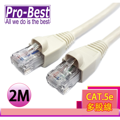 PRO-BEST UTP多股網路線CAT.5e 2米 灰色 含接頭