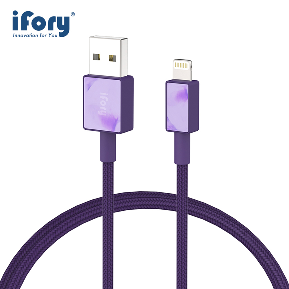 【iFory】 USB-A to Lightning蘋果MFi認證 雙層編織充電傳輸線-0.9M(星雲紫)