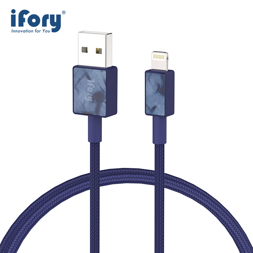 【iFory】 USB-A to Lightning蘋果MFi認證 雙層編織充電傳輸線-0.9M(海軍藍)