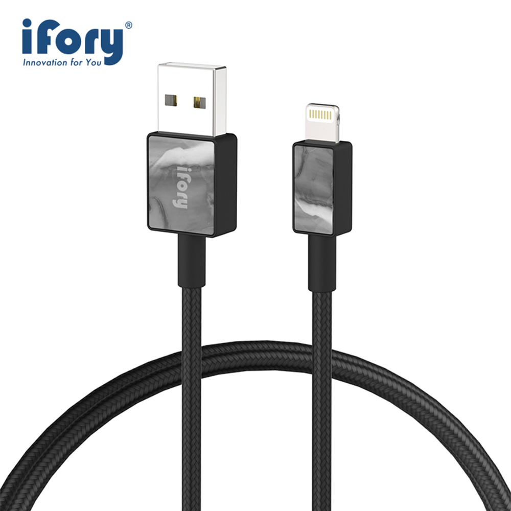 【iFory】 USB-A to Lightning蘋果MFi認證 雙層編織充電傳輸線-0.9M(曜石黑)