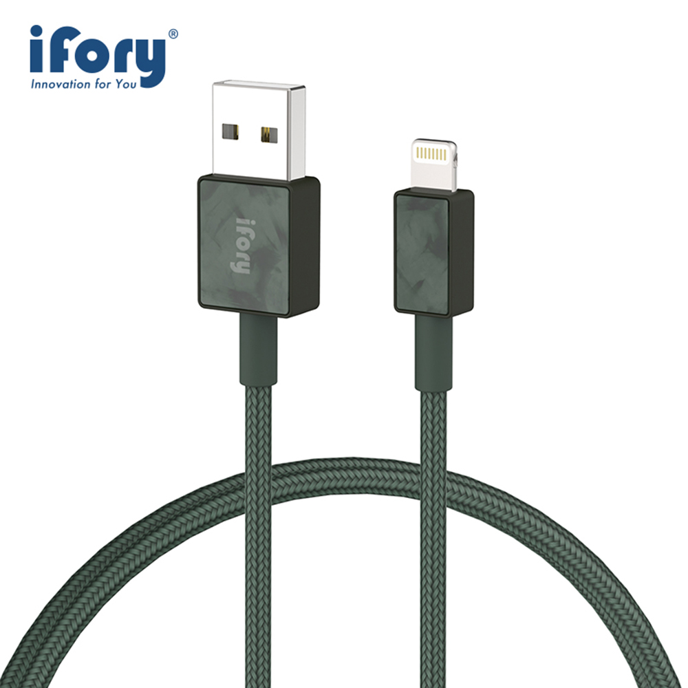 【iFory】 USB-A to Lightning蘋果MFi認證 雙層編織充電傳輸線-1.8M(暗夜綠)