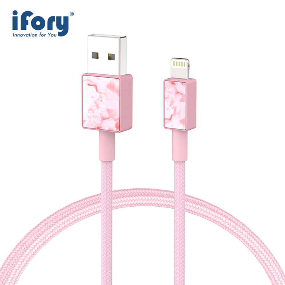 【iFory】 USB-A to Lightning蘋果MFi認證 雙層編織充電傳輸線-1.8M(法瑯粉)