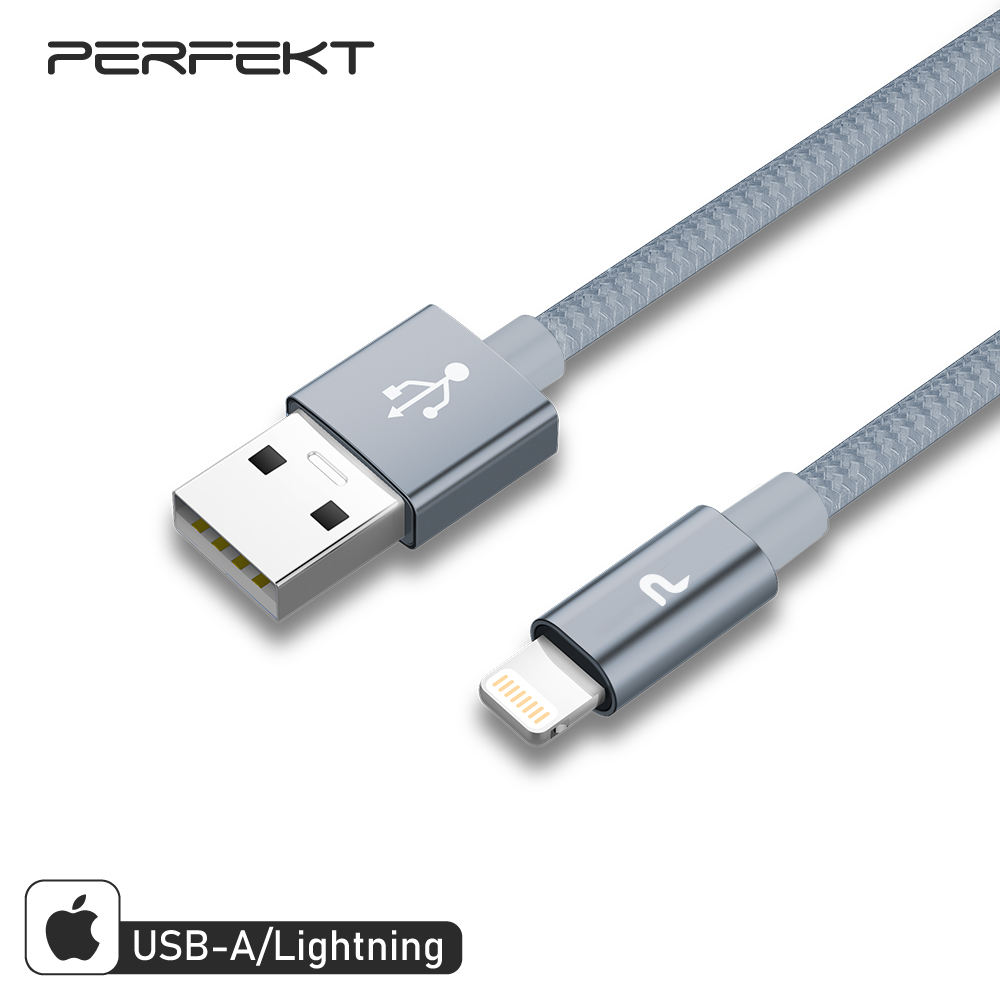PERFEKT Apple原廠認證 Lightning 鋁合金編織充電傳輸線-300CM - 藍灰款