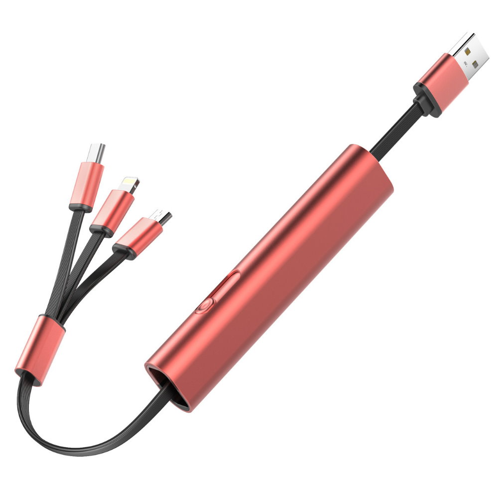 精緻隨身USB to Lightning+Micro USB+Type-C 三合一充電線-紅色
