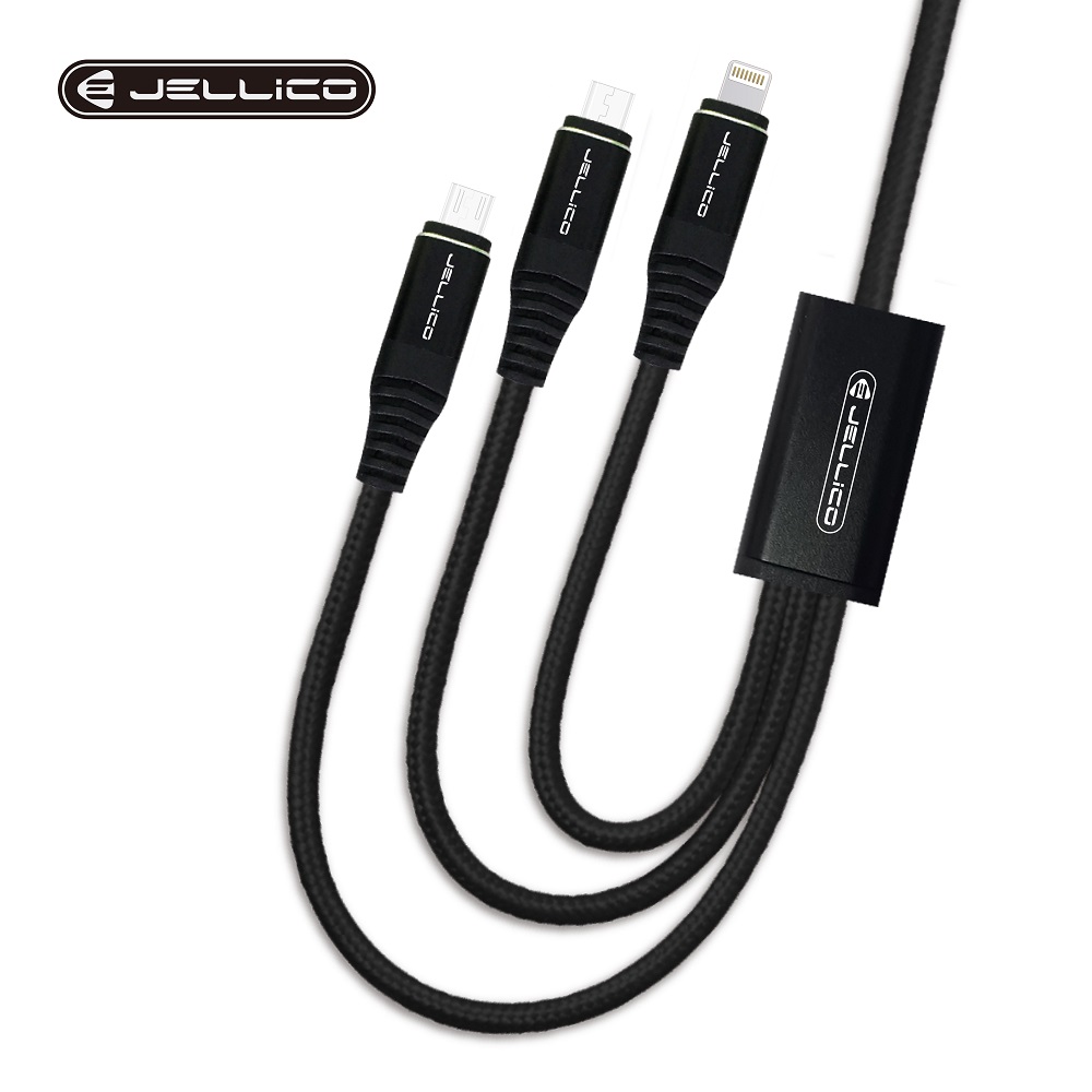 【JELLICO】1.2m耐韌系列3合1Mirco-USB/Lightning/Type-C充電線/JEC-NS13-BK