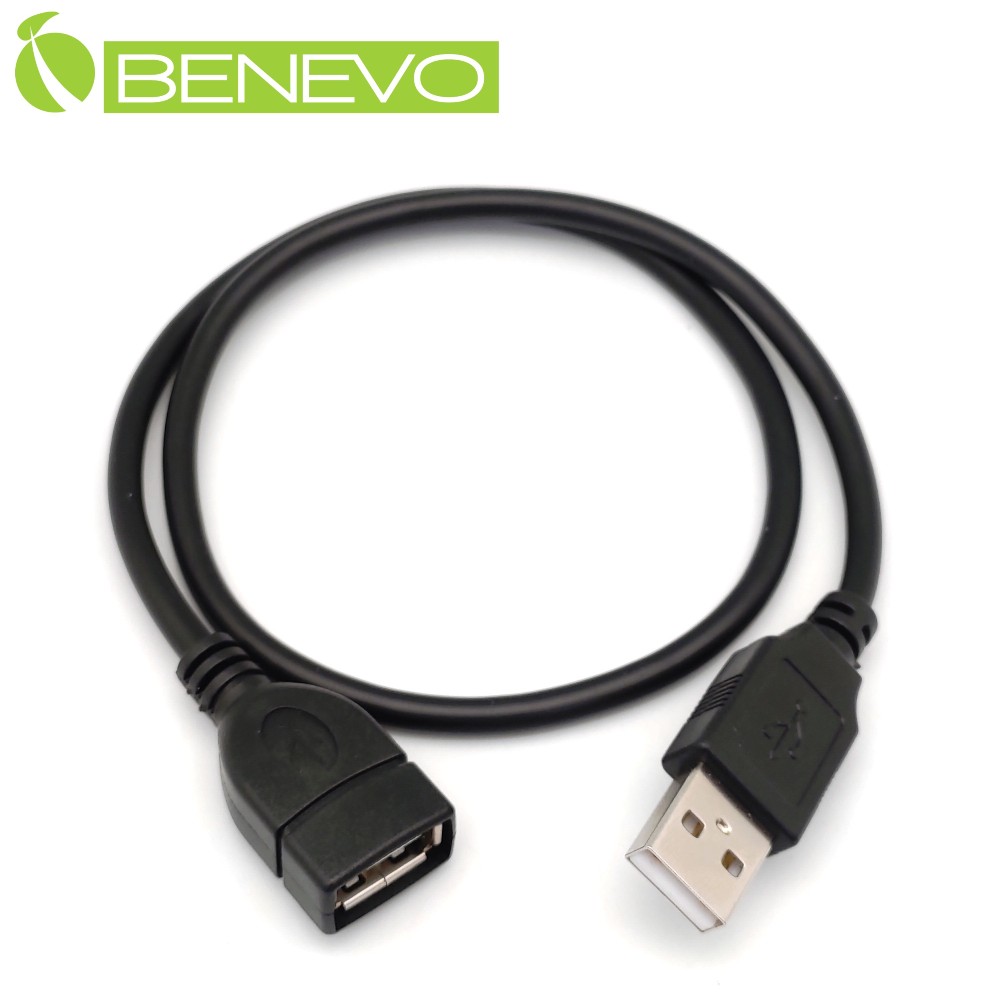 BENEVO 50cm USB2.0 A公-A母 高隔離延長線，採96編金屬編織