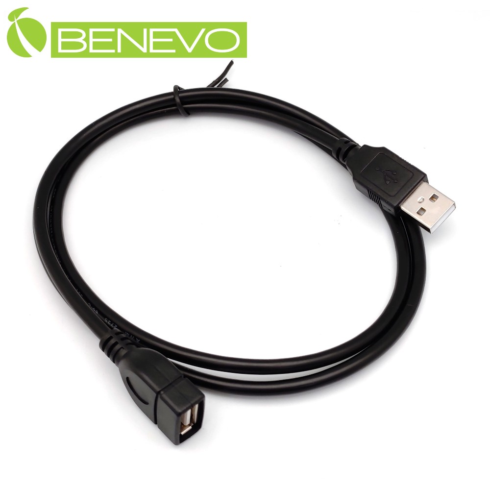 BENEVO 1M USB2.0 A公-A母 高隔離延長線，採96編金屬編織