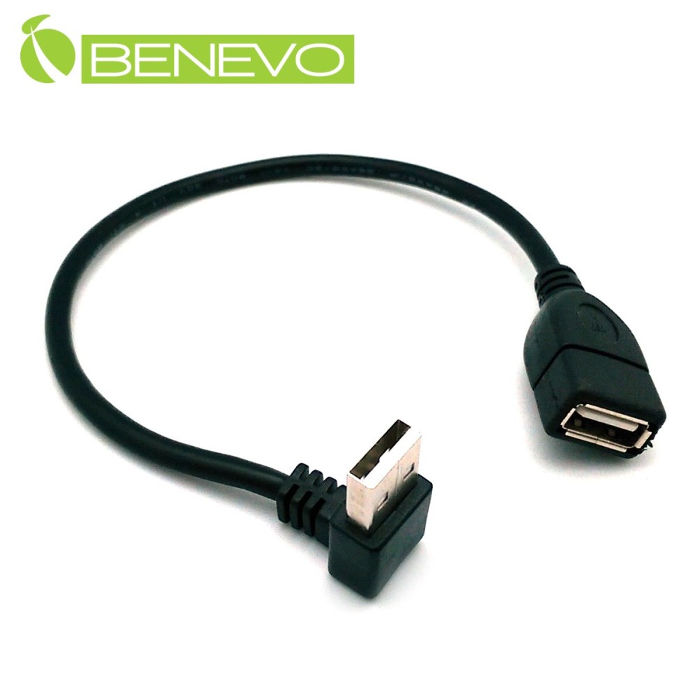 BENEVO上彎型 25cm USB2.0 A公-A母 高隔離延長線