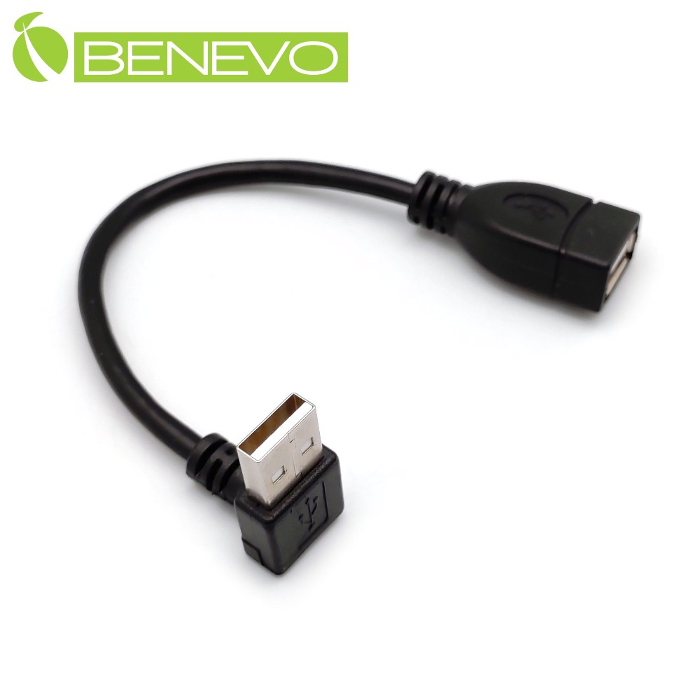 BENEVO上彎型 10cm USB2.0 A公-A母 高隔離延長線