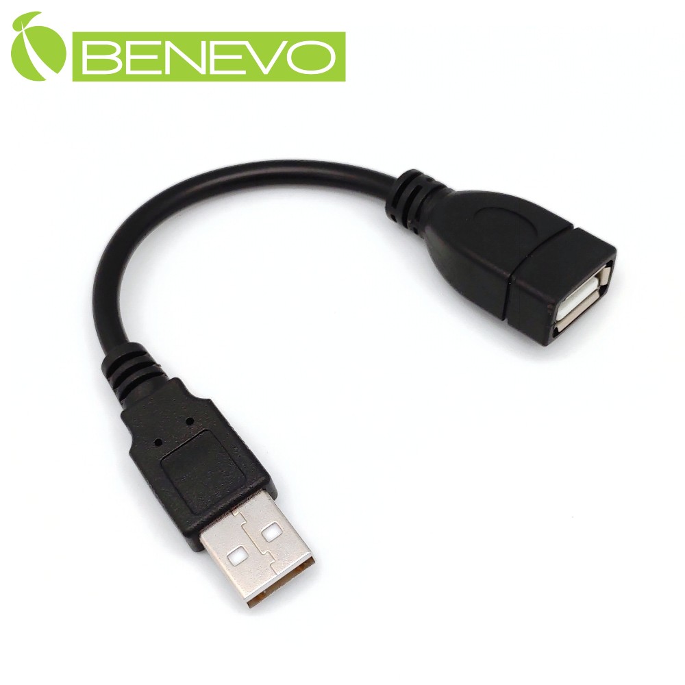 BENEVO 10cm USB2.0 A公-A母 高隔離延長線，採96編金屬編織 (BUSB0010AMFG)