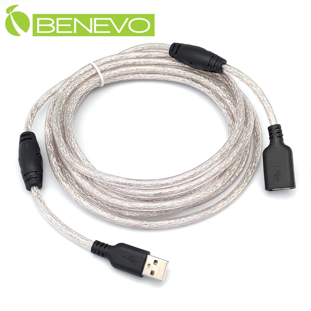 BENEVO專業級 3米 USB2.0 A公-A母 高隔離延長線，採128編金屬編織與磁環