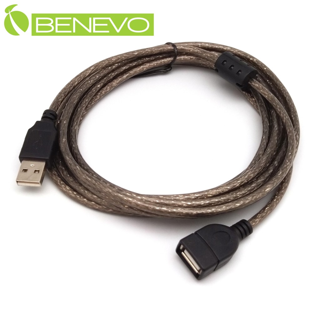 BENEVO專業級 3米 USB2.0 A公-A母 高隔離延長線，採128編金屬編織與磁環