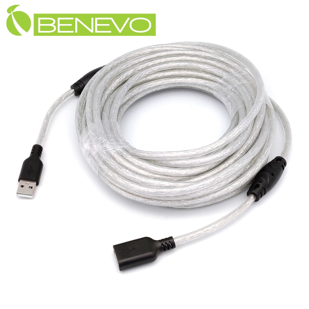 BENEVO專業級 10米 USB2.0 A公-A母 高隔離延長線，採128編金屬編織與磁環