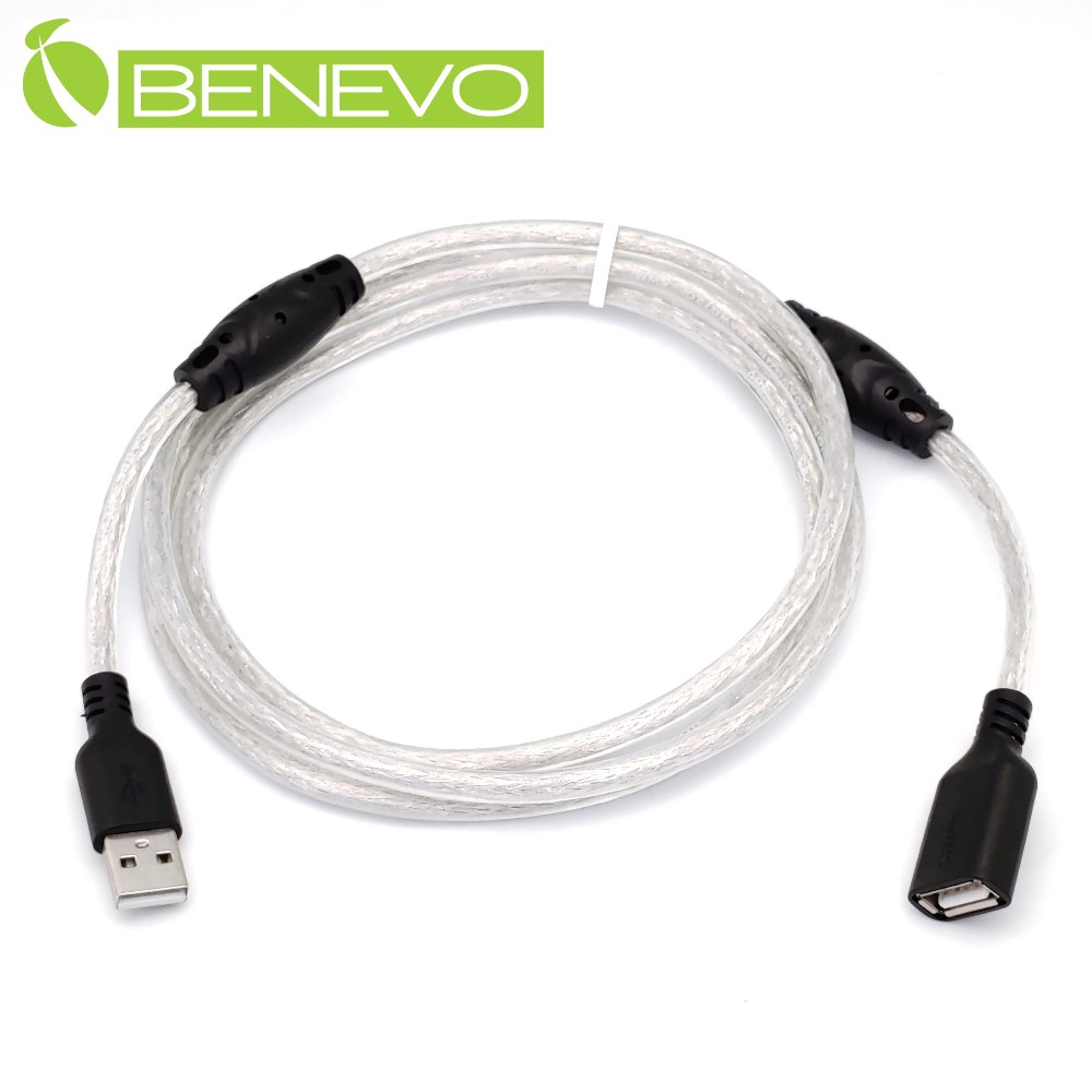BENEVO專業級 1.5米 USB2.0 A公-A母 高隔離延長線，採128編金屬編織與磁環