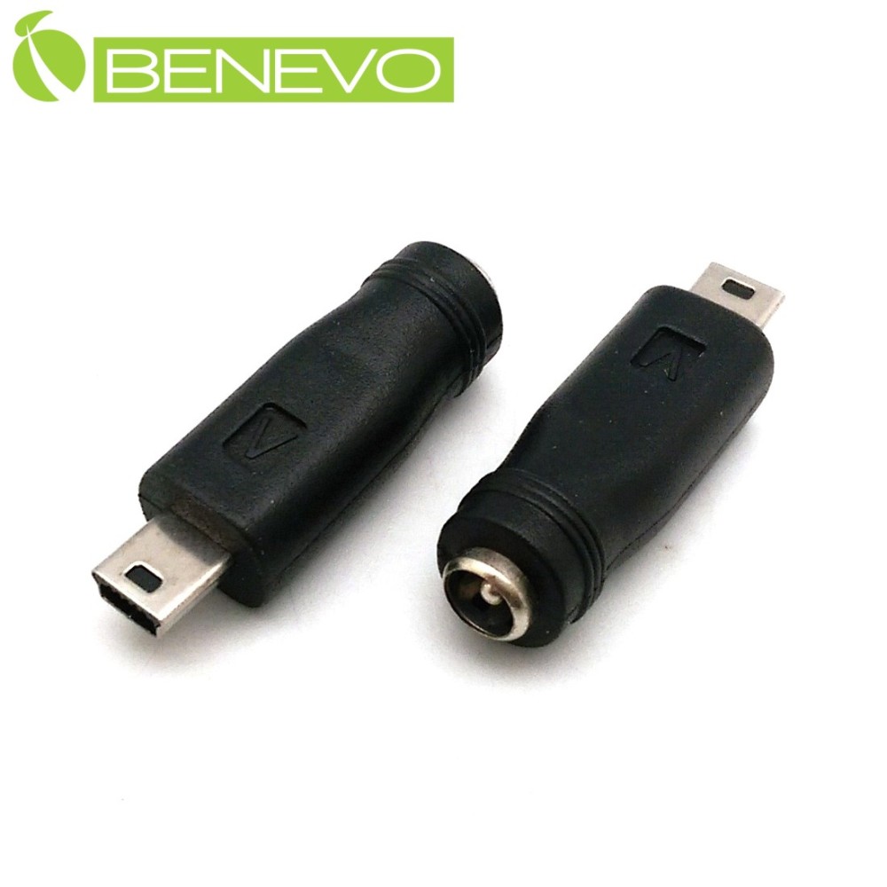 BENEVO Mini USB公頭轉 DC電源母座(5.5mmx2.1mm )轉接頭