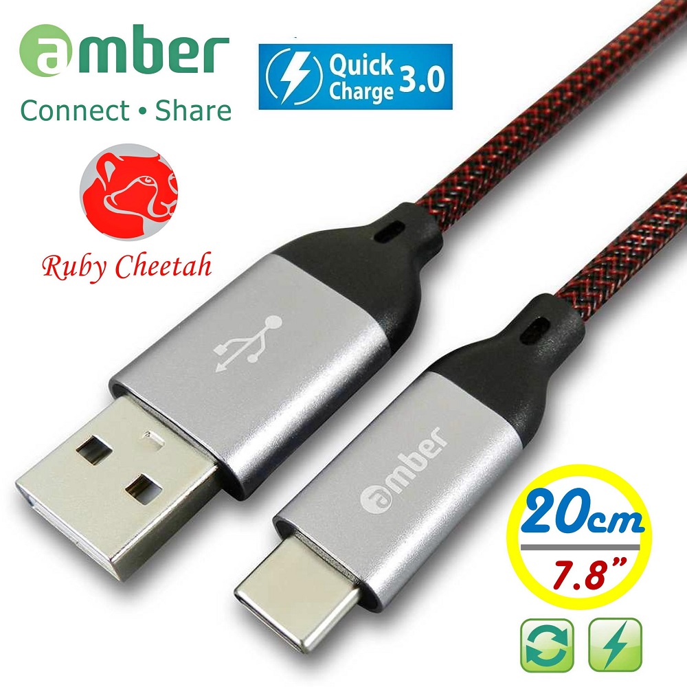amber USB Sync/Fast Charge Ruby Cheetah A to USB Type-C Cable-0.6m