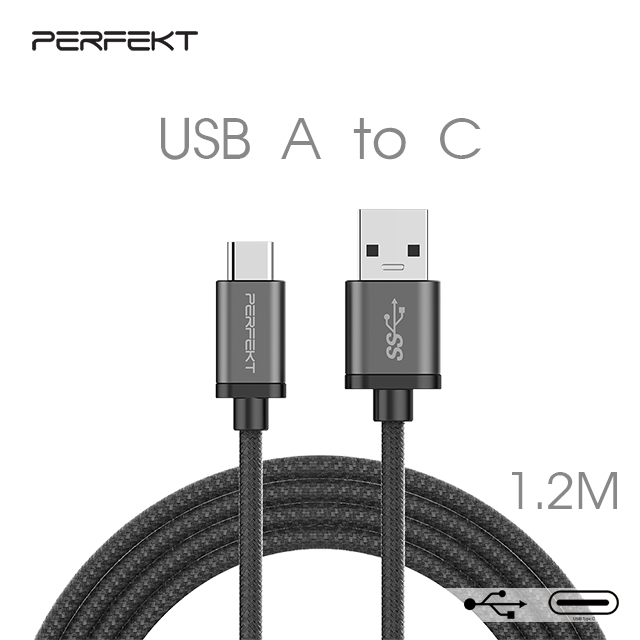 PERFEKT USB 3.1 Type C to USB A Male 鋁合金編織快速充電傳輸線 (120cm) - 深太空灰