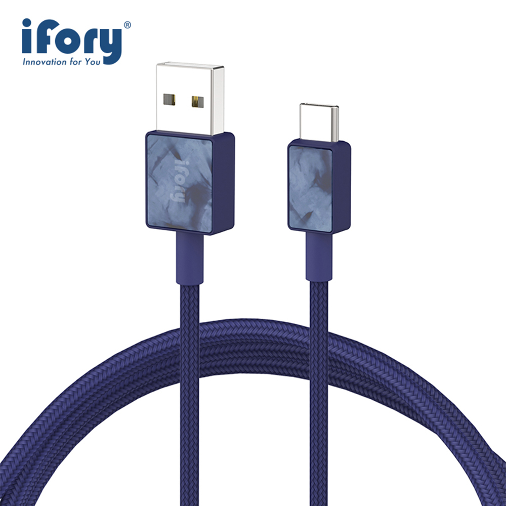 【iFory】 Type-C to USB-A 快充 雙層編織充電傳輸線-1.8M(海軍藍)