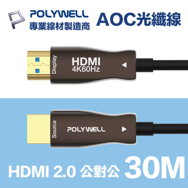 POLYWELL HDMI 2.0 AOC 光纖線 公對公 30M