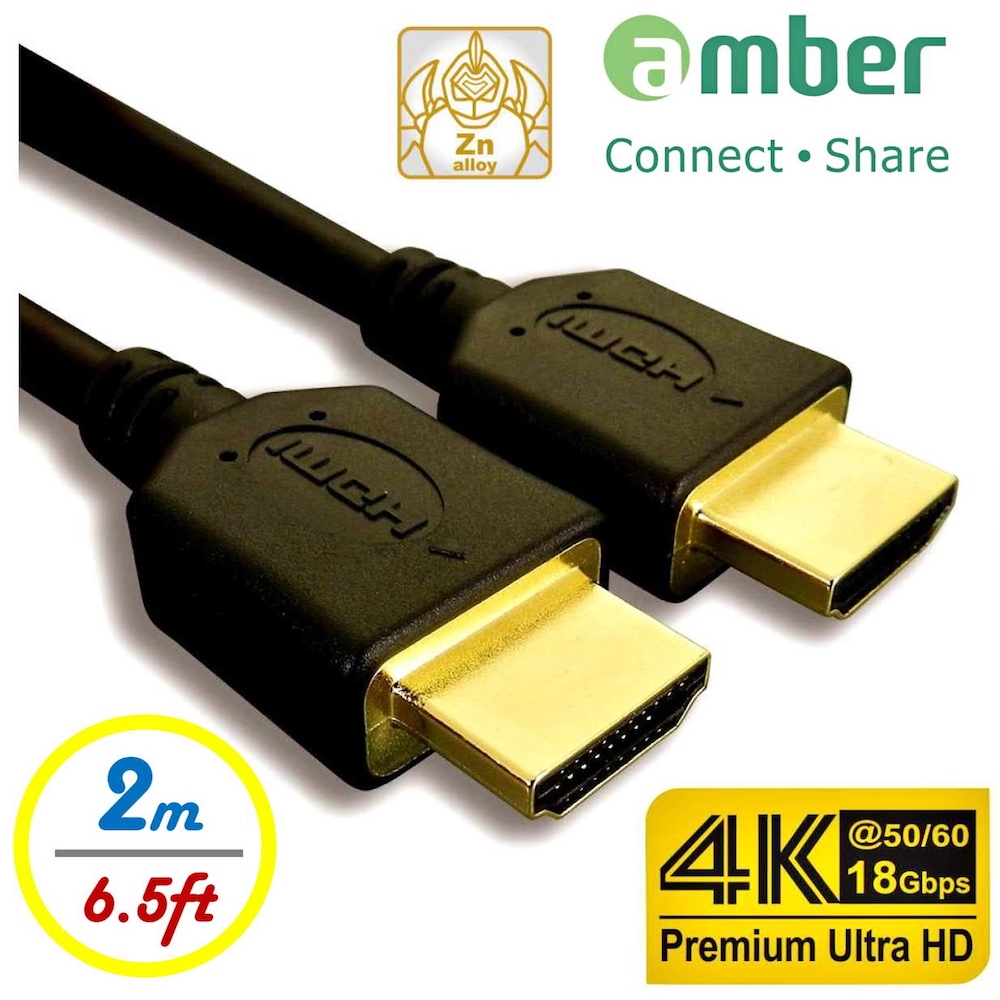 amber Top HDMI cable, A male to A male Premium Ultra HD 4K@60Hz-2m/6.5ft