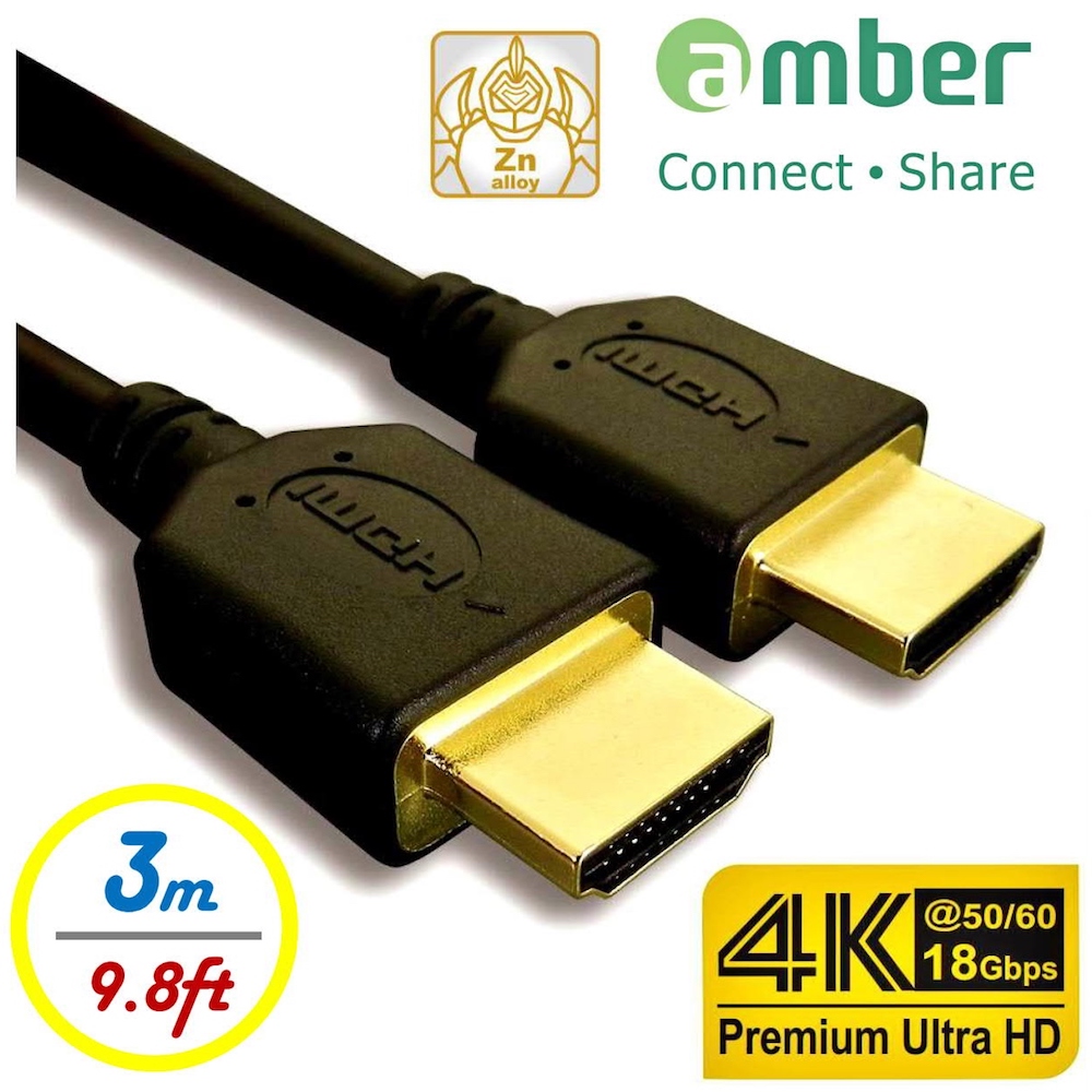 amber Top HDMI cable, A male to A male Premium Ultra HD 4K@60Hz-3m/9.8ft