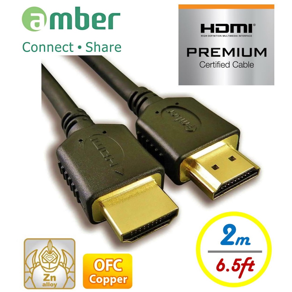 amber Premium High Speed HDMI Cable with Ethernet 4K@60Hz-2m/6.5ft-【2.0】