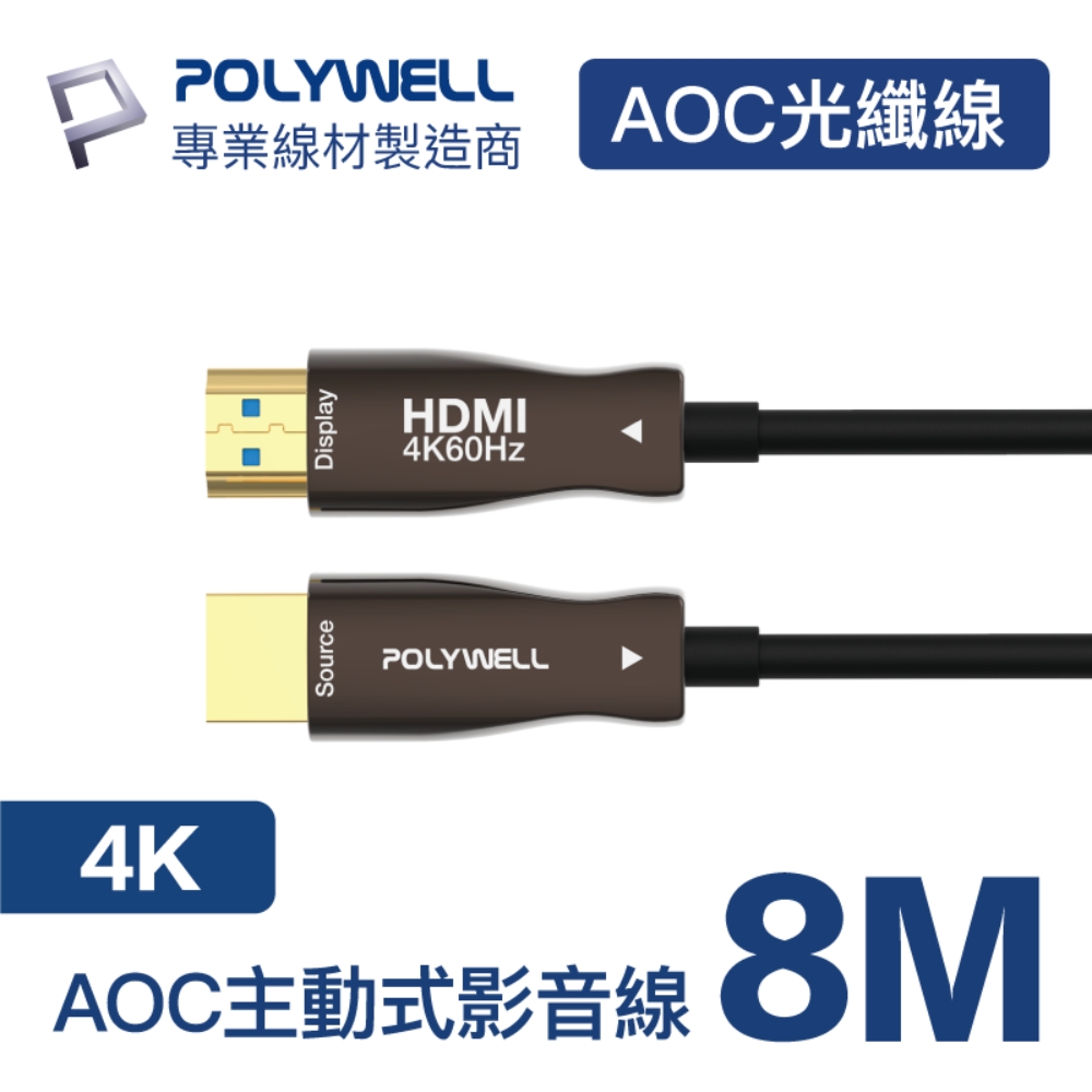 POLYWELL HDMI AOC光纖線 2.0版 8M