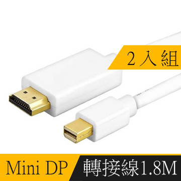 Mini DisplayPort公 對 HDMI公 視頻影音轉接線1.8M(白/2入組)
