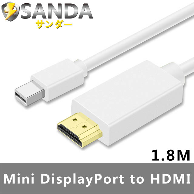 SANDA 1.8M Mini DisplayPort(公) to HDMI(公)影音傳輸線 _白