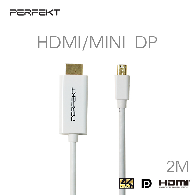 PERFEKT Mini DisplayPort 轉HDMI 影音訊號轉接器, 公對公 2m