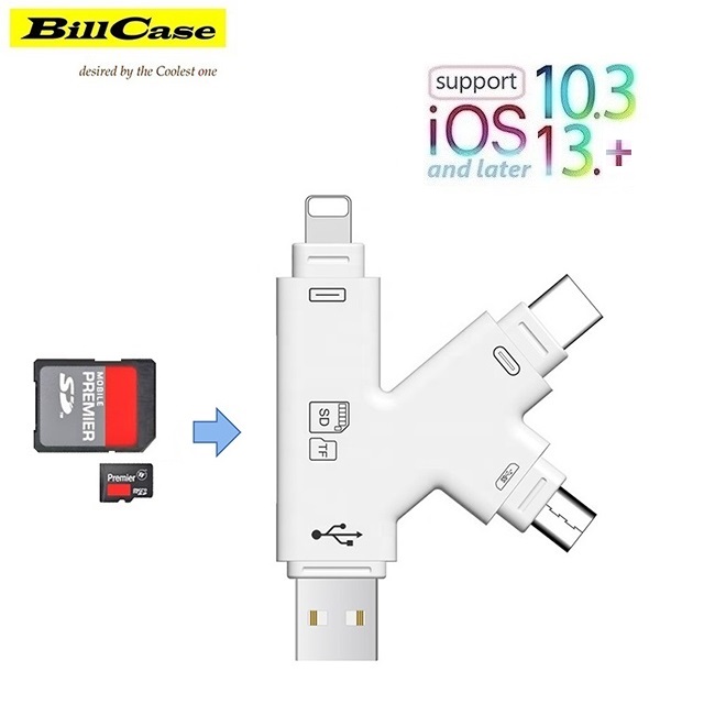 六合一K型OTG讀卡機(USB/Micro USB/Type-C/Lightning)-白
