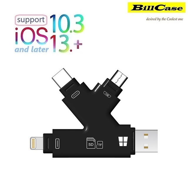 六合一K型OTG讀卡機(USB/Micro USB/Type-C/Lightning)-黑