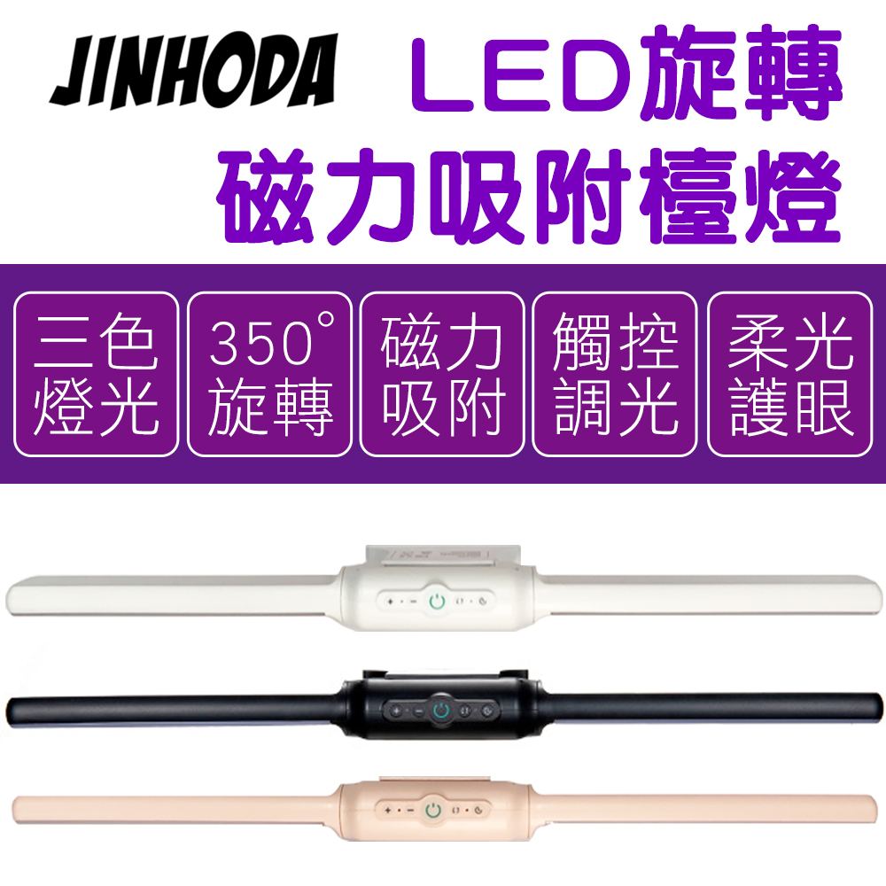 JIMHODA 可USB充電 LED旋轉磁力吸附檯燈-3種色溫/宿舍燈/化妝燈/床頭燈/應急燈