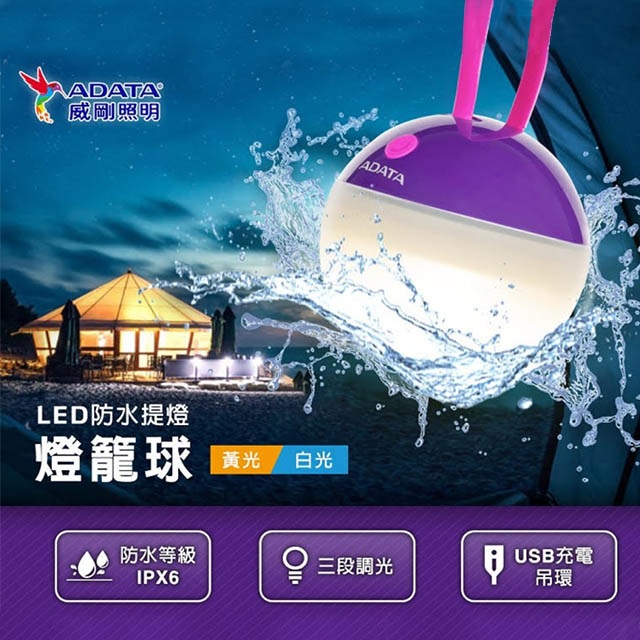 【ADATA 威剛】燈籠球LED防水提燈_紫色 USB充電